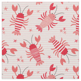 Cute Lobsters på ljusa rosa vita rand Tyg