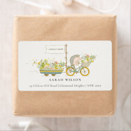 Cute Locally Grown Hedgehog Blommigt Bike Adress Fraktsedel