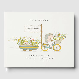 Cute Locally Grown Hedgehog Flora Bike Baby Shower Gästböcker
