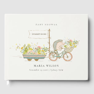 Cute Locally Grown Hedgehog Flora Bike Baby Shower Gästböcker