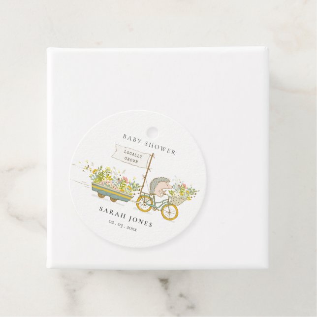 Cute Locally Grown Hedgehog Flora Bike Baby Shower Gåvor Etiketter (På plats)