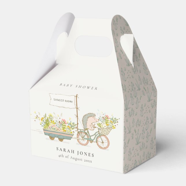 Cute Locally Grown Hedgehog Flora Bike Baby Shower Presentaskar (Framsidan Sidan)