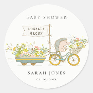 Cute Locally Grown Hedgehog Flora Bike Baby Shower Runt Klistermärke