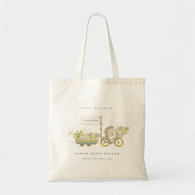 Cute Locally Grown Hedgehog Flora Bike Baby Shower Tygkasse (Framsidan)