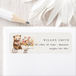Cute Locally Grown Teddy Blommigt Cart Adress Returadress Etikett