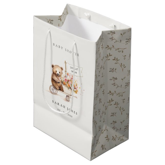 Cute Locally Grown Teddy Blommigt Cart Baby Shower (Framsidan Vinklad)