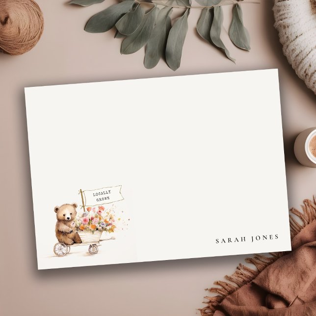 Cute Locally Grown Teddy Blommigt Cart Baby Shower Anteckningskort (Skapare uppladdad)
