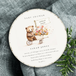 Cute Locally Grown Teddy Blommigt Cart Baby Shower Inbjudningar