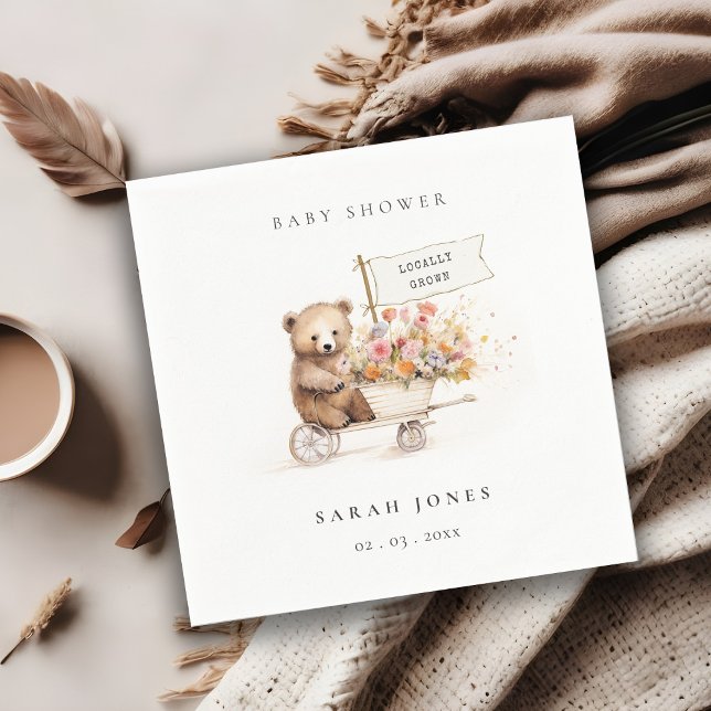 Cute Locally Grown Teddy Blommigt Cart Baby Shower Pappersservett (Skapare uppladdad)