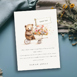 Cute Locally Grown Teddy Blommigt Cart Baby Shower Tack Kort