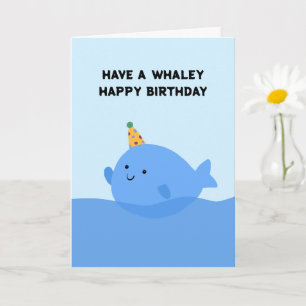 Cute Loely Blue Whale Birthday Hat Pun Birthday Kort