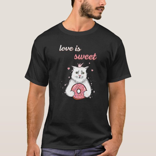 Cute Loely cat with Donut Animal Fläkt T Shirt (Framsida)