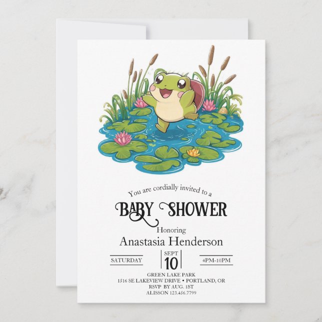 Cute Loely Frog Baby Shower Inbjudningar (Framsida)