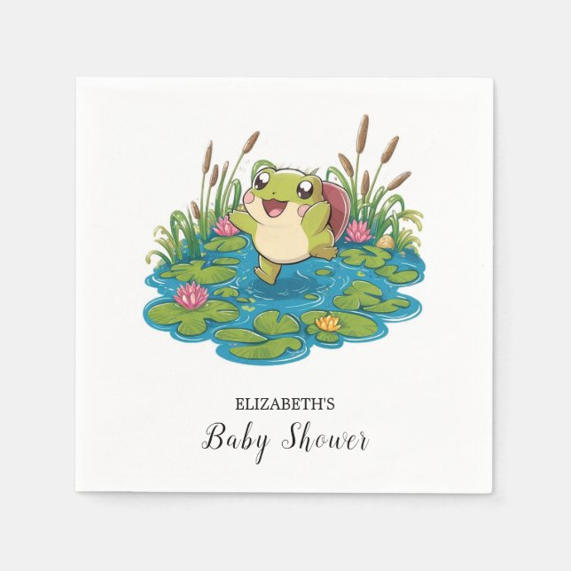 Cute Loely Frog Baby Shower Pappersservett (Framsidan)