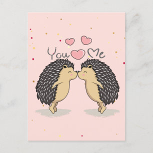 Cute Loely Kissing Hedgehogs Helg Vykort