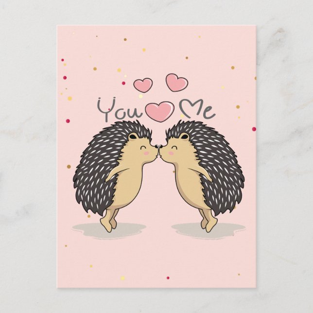 Cute Loely Kissing Hedgehogs Helg Vykort (Framsida)