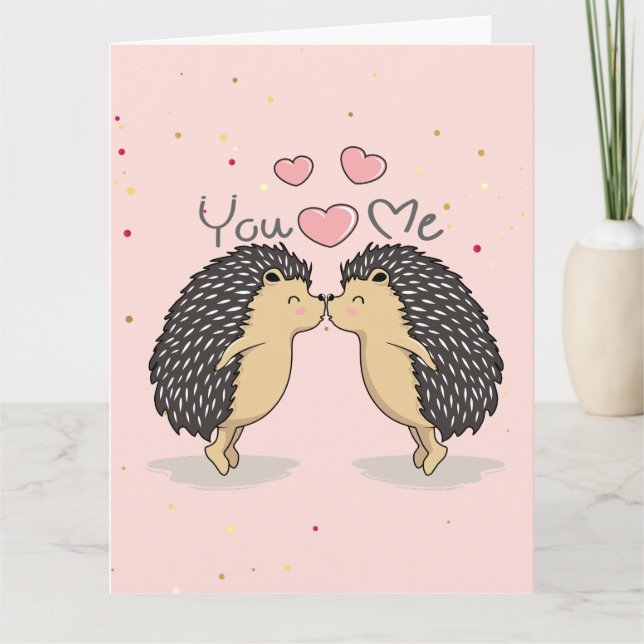 Cute Loely Kissing Hedgehogs Kort (Framsida)