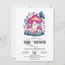 Cute Loely Mushroom Baby Shower Inbjudningar