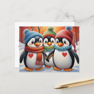 Cute Loely Penguins jul Vykort