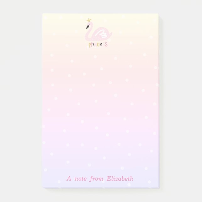 Cute Loely Snyggt Girly, Svan, Tiara, Dots Post-it Block (Framsida)