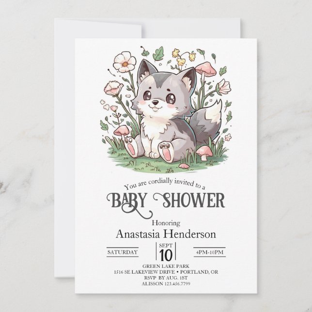 Cute Loely Varg Baby Shower Digital Inbjudningar (Framsida)