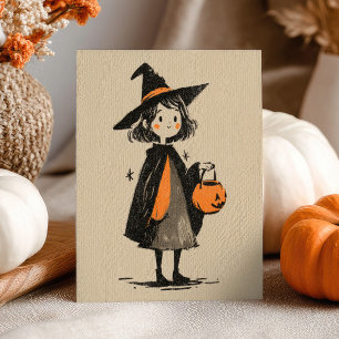 Cute Loely Witch Girl Retro minimalist Halloween Vykort