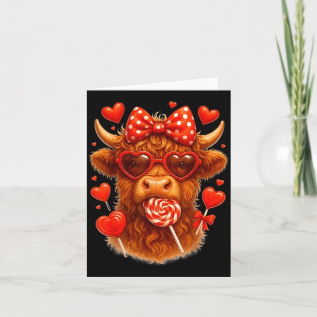 Cute Lollip Highland Cow Valentine's Day Red Heart Kort (Framsida)