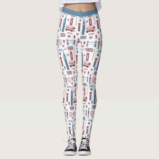 Cute London England Big Ben English Flagga Yoga Leggings (Framsida)