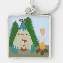 Cute Lone Fox Fyrkantig Silverfärgad Nyckelring