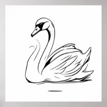 Cute Lonely White Svan Line Art Teckning