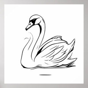 Cute Lonely White Svan Line Art Teckning Poster