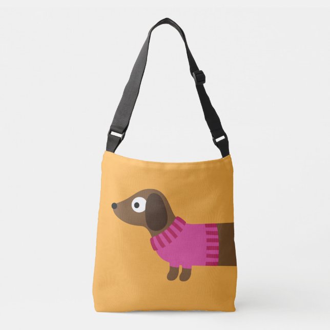 Cute Long Dachshund Illustration Axelväska (Framsida)