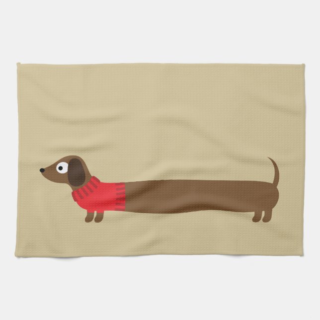 Cute Long Dachshund Illustration Kökshandduk (Horisontell)
