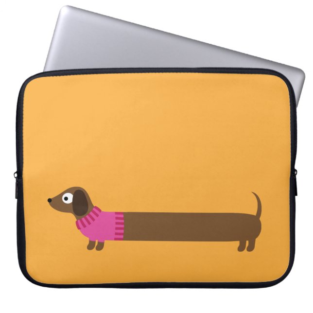 Cute Long Dachshund Illustration Laptop Sleeve (Framsidan)