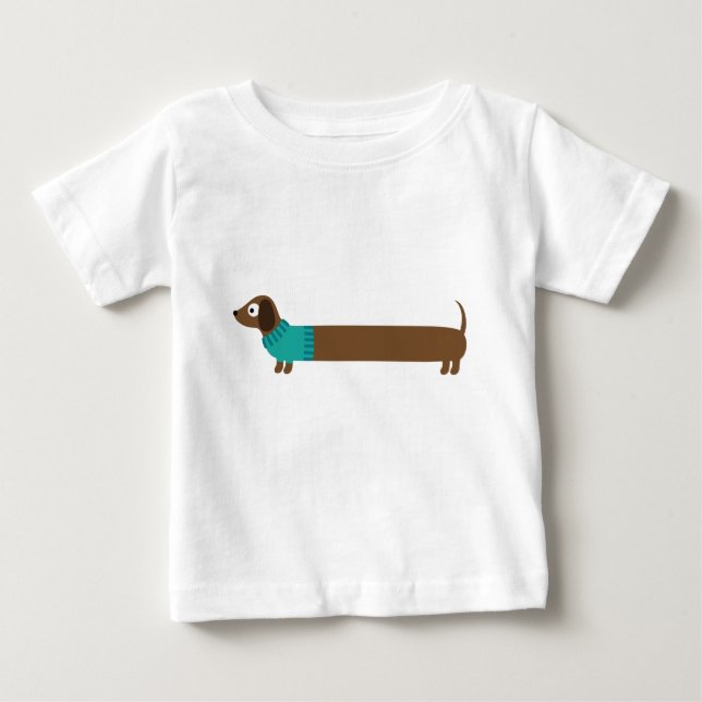 Cute Long Dachshund Illustration T Shirt (Framsida)