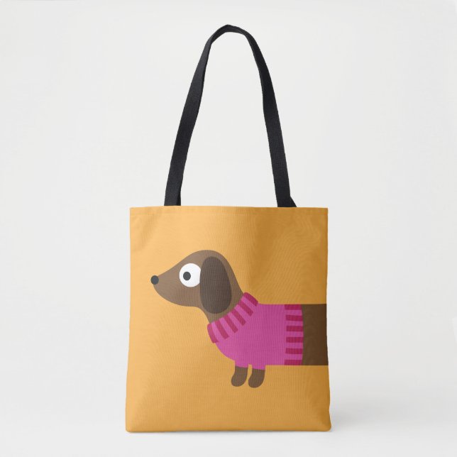 Cute Long Dachshund Illustration Tygkasse (Framsida)
