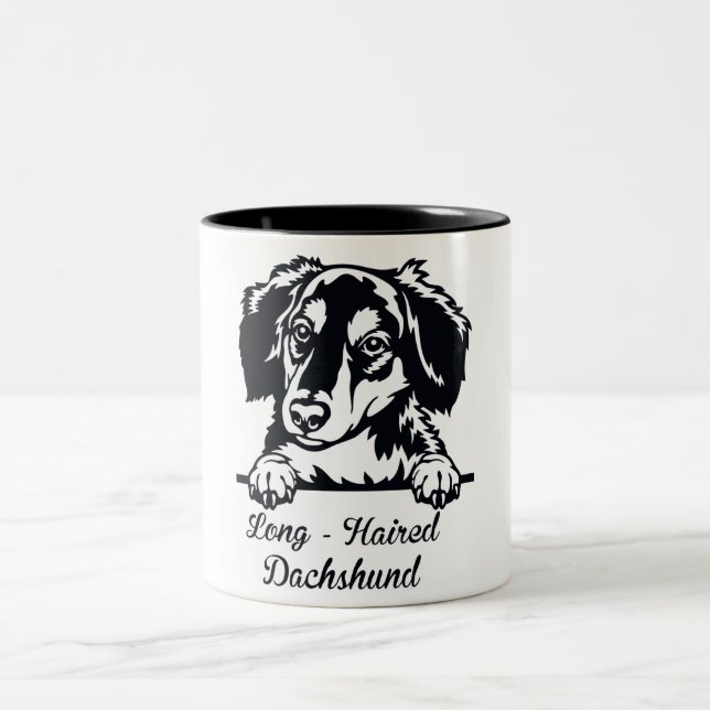 Cute Long-hågad Dachshund Two-Tone Coffee Mugg (Center)