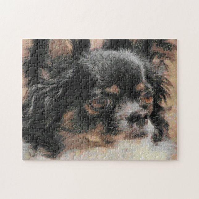 Cute Long Hair Chihuahua Artwork Puzzle Pussel (Horisontell)