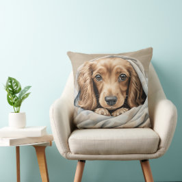 CUTE LONG HAIRED DACHSHUND PUPPY UNDER BLANKET KUDDE