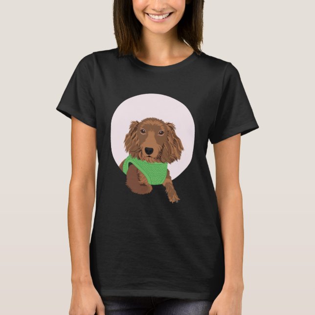 Cute Long Haired Dachshund T Shirt (Framsida)