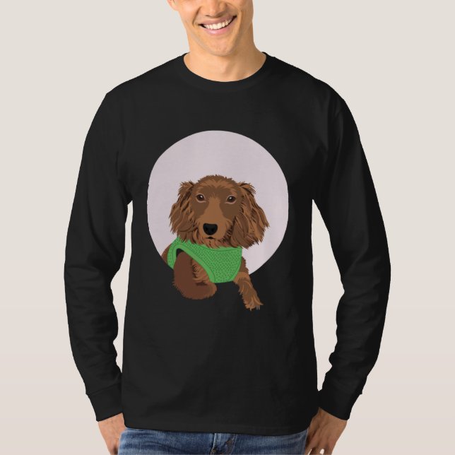 Cute Long Haired Dachshund T Shirt (Framsida)