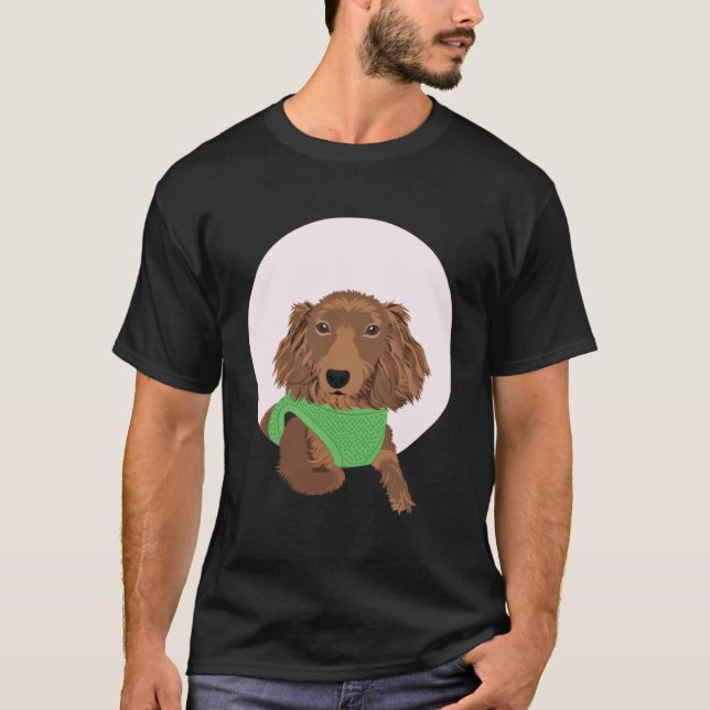 Cute Long Haired Dachshund T Shirt (Framsida)