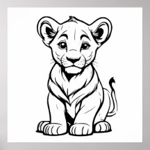 Cute Lonwhite Lejon Unge Line Art Teckning