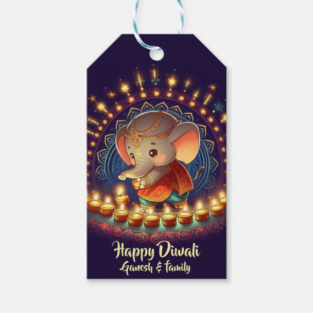Cute Lord Ganesh Diwali Presentetikett (Framsidan)