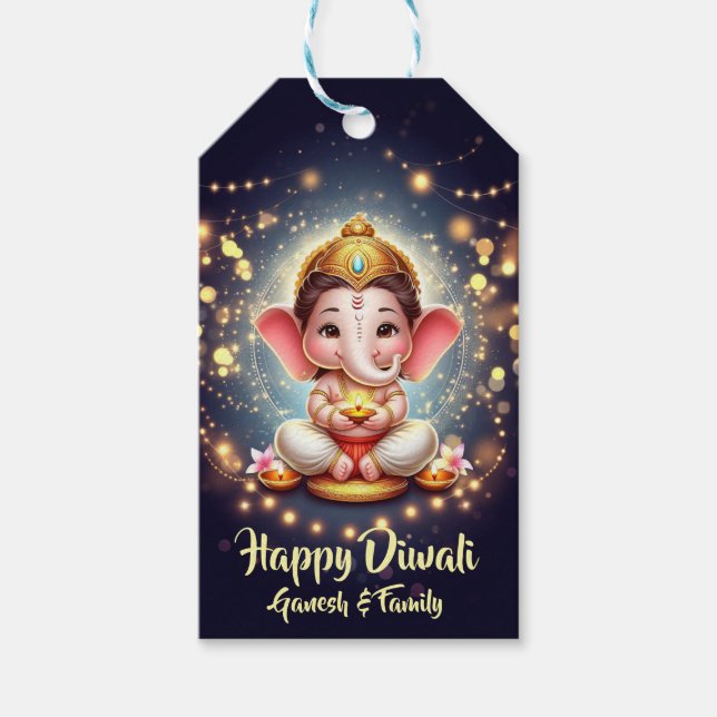 Cute Lord Ganesh Diwali Presentetikett (Framsidan)