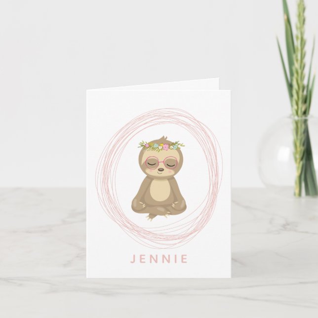 Cute Lotus Yoga Sloth Art Illustration Anteckningskort (Framsida)