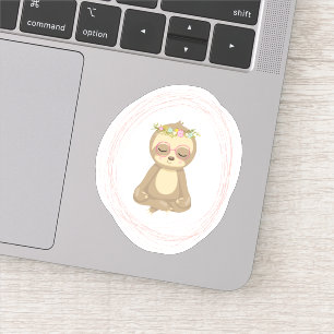 Cute Lotus Yoga Sloth Art Illustration Klistermärken