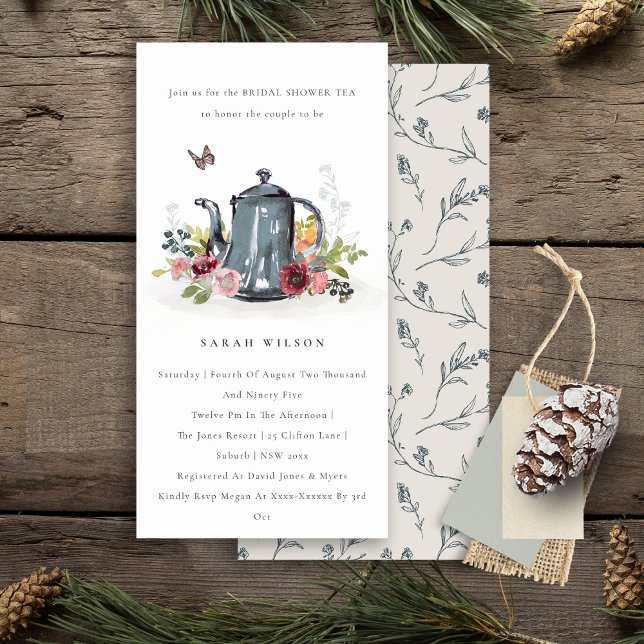 Cute Löv Ro Blommigt Tekanna Möhippa Inbjudan (Skapare uppladdad)