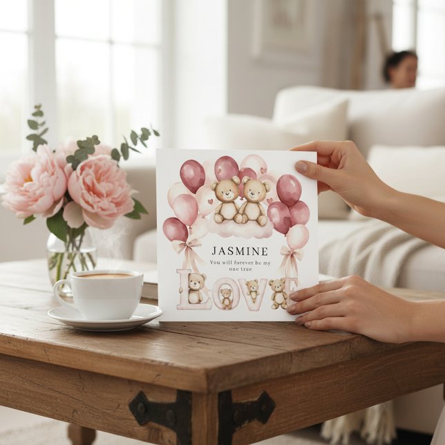 cute Love Balloons Watercolor Valentine Kort (Skapare uppladdad)