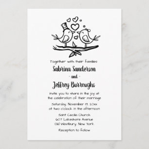 Cute Love Bird Black White Lovebird Bröllop Inbjudningar